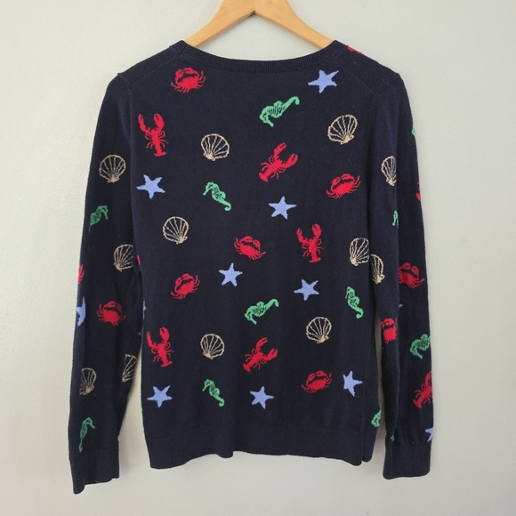 Talbots Sweater Navy Blue BY THE SEA Pullover Lobster Nautical Ocean Size Large - Picture 5 of 9